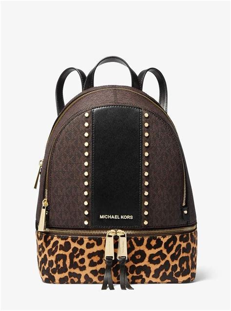 Rhea Medium Studded Logo and Leopard Calf Hair 